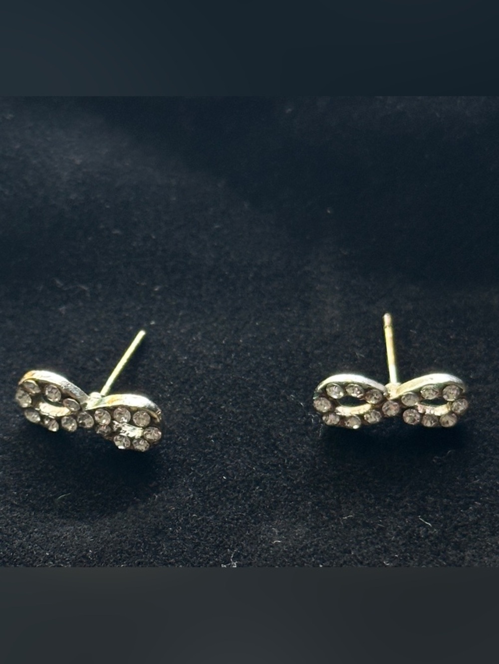 Rhinestone Infinity Stud Earrings - Gold Tone